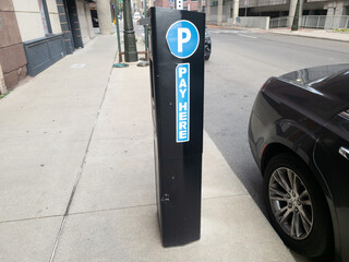 Paid parking station meter in Downtown Detroit, Michigan,