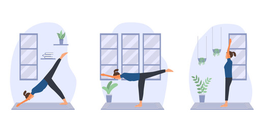 Yoga exercise flat bundle design illustration