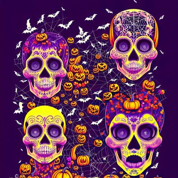 Illustration of a skull painted in the style of the day of the dead
