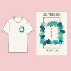 south beach stylish t-shirt and apparel trendy design with color trees , typography, print, vector illustration. Global swatches.