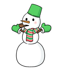 手袋とバケツをかぶる三段重ねの雪だるま