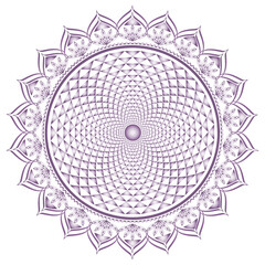 Illustration of Crown Chakra, Sahasrara, Thousand Petal Lotus, Buddhist Symbol, isolated, white background