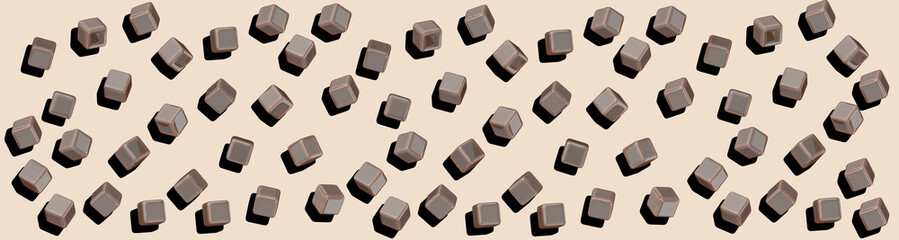 abstract cubes of brown color on a Ivory color background. caramel. Horizontal image. Banner for insertion into site. Place for text cope space. 3D image. 3D rendering.