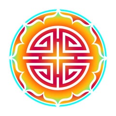 Illustration of a Chinese Four Blessings symbol, in a lotus flower, colored, isolated