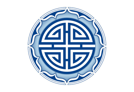 Illustration of a Chinese Four Blessings symbol, in a lotus flower, colored, isolated