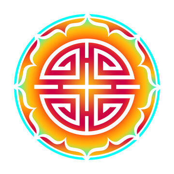 Illustration of a Chinese Four Blessings symbol, in a lotus flower, colored, isolated