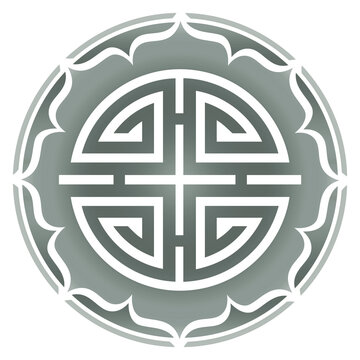Illustration of a Chinese Four Blessings symbol, in a lotus flower, colored, isolated