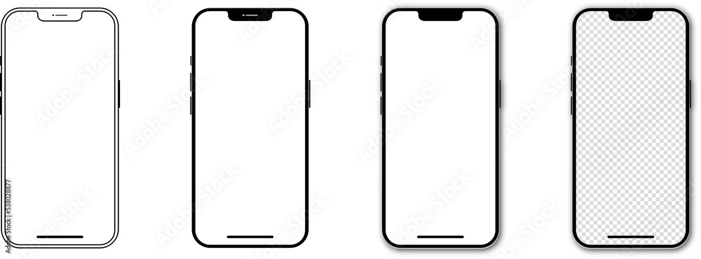 Aufkleber set of realistic models smartphone with transparent screens. smartphone mockup collection. phone moc