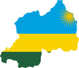 Rwanda Map Flag. Rwandan Border Boundary Country Shape Nation National Outline Atlas Flag Sign Symbol Banner. Rwandese Transparent PNG Flattened JPG Flat JPEG