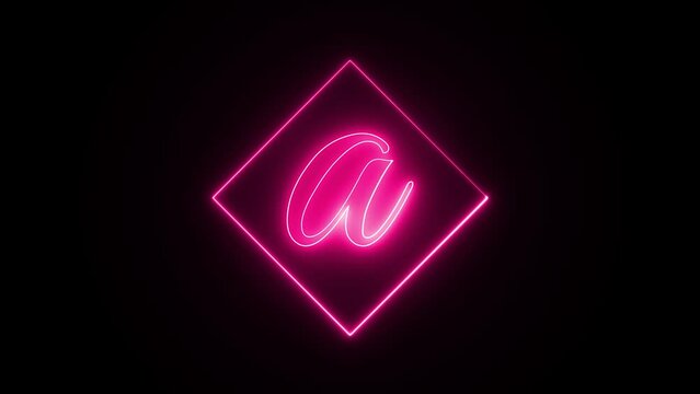Neon effect on letter a with a squire stroke shape, neon color shape, neon on squire shape 4k animation video