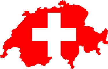 Switzerland Map Flag. Swiss Confederation Border Boundary Country Shape Nation National Outline Atlas Flag Sign Symbol Banner. Transparent PNG Flattened JPG Flat JPEG