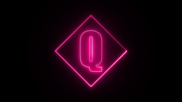 Neon effect on letter q with a squire stroke shape, neon color shape, neon on squire shape 4k animation video