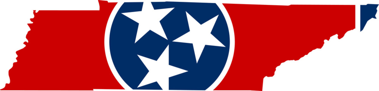 Tennessee USA Map Flag. TN US Outline Boundary Border Shape State Flag Sign Symbol Atlas Geography Banner. Tennessean Transparent PNG Flattened JPG Flat JPEG