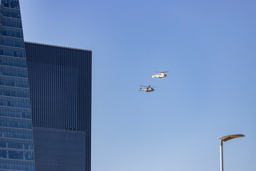 Helicopter. Airplane. Military vehicle. Spanish Air Force on the day of the National Holiday of...