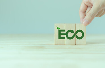 Eco friendly, circular economy, eco community, green factory and industry concept. Environmental sustainability. Reduce carbon emissons. Carbon neutral target. Green plants based on renewable energy.