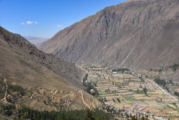 Panoramic views of the Sacred Valley of the Incas. Ollantaytambo, Cusco, Peru