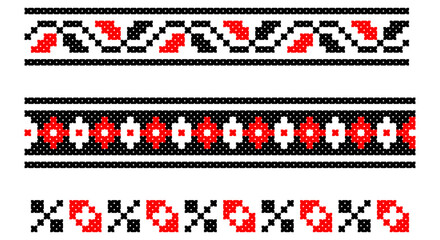Embroidered good like old handmade cross-stitch ethnic Ukraine pattern. Ukrainian towel ornament, rushnyk called, vector.
