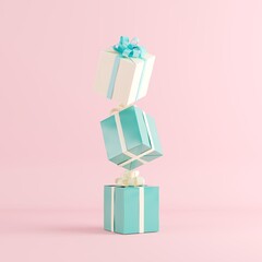 Blue gift box stacked on pink background. 3D render. minimal Christmas idea concept
- 538031260