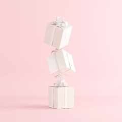 White gift box stacked on pink background. 3D render. minimal Christmas idea concept - 538031267