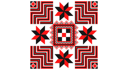 Embroidered good like old handmade cross-stitch ethnic Ukraine pattern. Ukrainian towel ornament, rushnyk called, vector.
