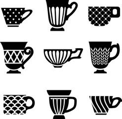 Silhouettes of mugs for tea and coffee