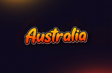 Country Name Australia Written on Dark Background: Design Illustration in Creative Hand drawn style with Yellow and Orange Gradient. Used for welcoming, touring, or independence day celebration