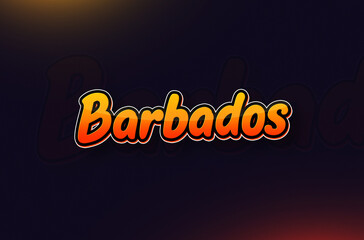 Country Name Barbados Written on Dark Background: Design Illustration in Creative Hand drawn style with Yellow and Orange Gradient. Used for welcoming, touring, or independence day celebration