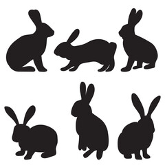 rabbits, hares silhouette set isolated vector