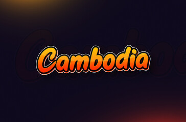 Country Name Cambodia Written on Dark Background: Design Illustration in Creative Hand drawn style with Yellow and Orange Gradient. Used for welcoming, touring, or independence day celebration