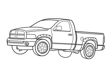 Pick-up truck 3d view. Vector doodle illustration