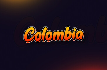 Country Name Colombia Written on Dark Background: Design Illustration in Creative Hand drawn style with Yellow and Orange Gradient. Used for welcoming, touring, or independence day celebration
