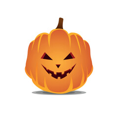 spooky halloween pumpkin with smile. Orange jack-o-lantern on white background.  Vector illustration.