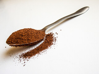 Instant coffee in a spoon. Coffee
