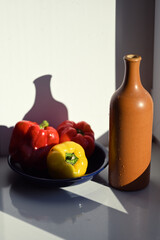 Fototapeta na wymiar still life ceramics fruits vegetables