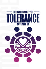 International Day for Tolerance. November 16. Holiday concept. Template for background, banner, card, poster with text inscription. Vector EPS10 illustration.