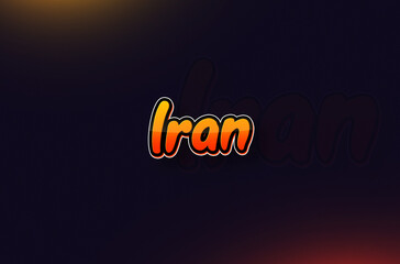 Country Name Iran Written on Dark Background: Design Illustration in Creative Hand drawn style with Yellow and Orange Gradient. Used for welcoming, touring, or independence day celebration