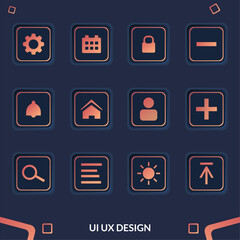Colorful basic interface luxury icons for mobile and web apps, buttons, modern style, Vector UI kit, dark