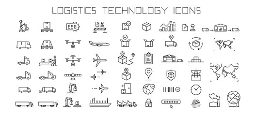 Fototapeta na wymiar logistics icons set, vector illustration line icons about logistics, delivery, technology and innovation