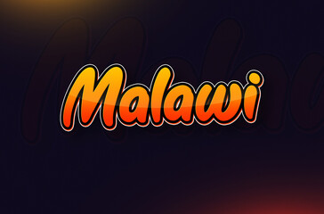 Country Name Malawi Typography on Dark Background: Design Illustration in Creative Hand drawn style with Yellow and Orange Gradient. Used for welcoming, touring, or independence day celebration