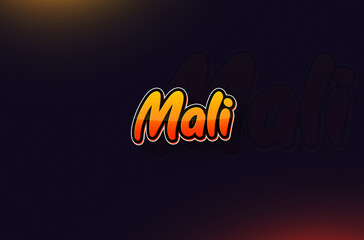 Country Name Mali Typography on Dark Background: Design Illustration in Creative Hand drawn style with Yellow and Orange Gradient. Used for welcoming, touring, or independence day celebration