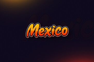 Country Name Mexico Typography on Dark Background: Design Illustration in Creative Hand drawn style with Yellow and Orange Gradient. Used for welcoming, touring, or independence day celebration