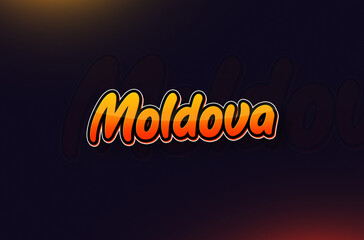 Country Name Moldova Typography on Dark Background: Design Illustration in Creative Hand drawn style with Yellow and Orange Gradient. Used for welcoming, touring, or independence day celebration