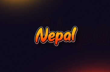 Country Name Nepal Typography on Dark Background: Design Illustration in Creative Hand drawn style with Yellow and Orange Gradient. Used for welcoming, touring, or independence day celebration