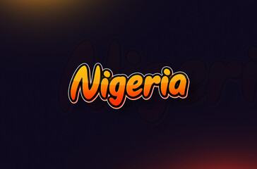 Country Nigeria Tonga Typography on Dark Background: Design Illustration in Creative Hand drawn style with Yellow and Orange Gradient. Used for welcoming, touring, or independence day celebration