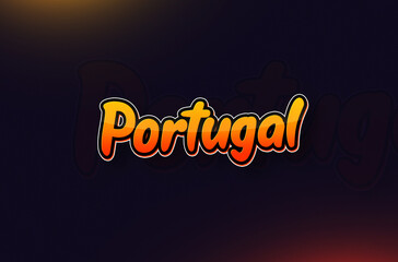 Country Name Portugal Typography on Dark Background: Design Illustration in Creative Hand drawn style with Yellow and Orange Gradient. Used for welcoming, touring, or independence day celebration