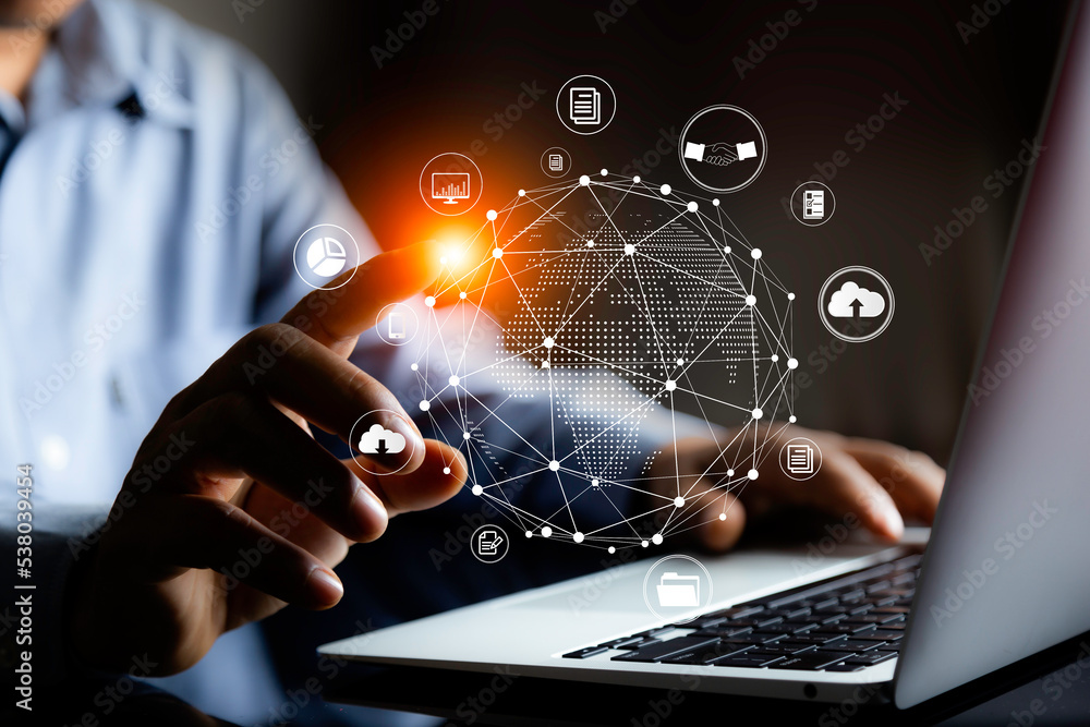 Wall mural information technology networks internet connecting wireless devices around the world. information t