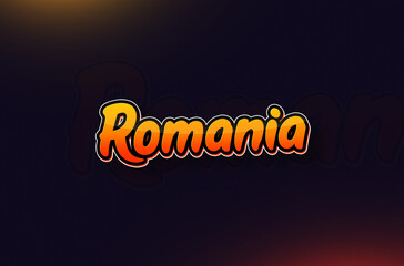 Country Name Romania Typography on Dark Background: Design Illustration in Creative Hand drawn style with Yellow and Orange Gradient. Used for welcoming, touring, or independence day celebration