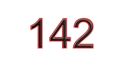 red 142 number 3d effect white background