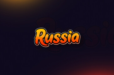 Country Name Russia Typography on Dark Background: Design Illustration in Creative Hand drawn style with Yellow and Orange Gradient. Used for welcoming, touring, or independence day celebration
