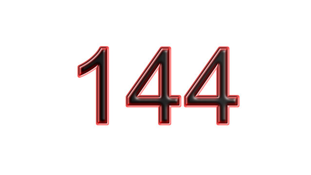 red 144 number 3d effect white background